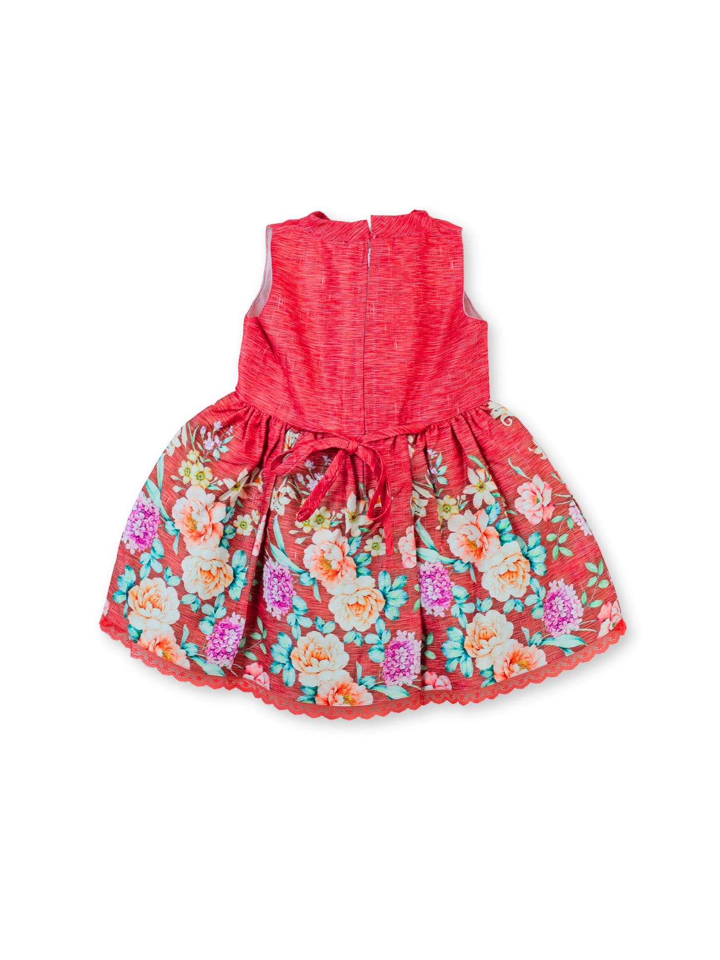 Enfance Sleeveless Floral Applique & Printed Dress - Peach