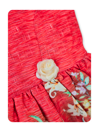 Enfance Sleeveless Floral Applique & Printed Dress - Peach
