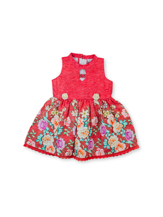 Enfance Sleeveless Floral Applique & Printed Dress - Peach