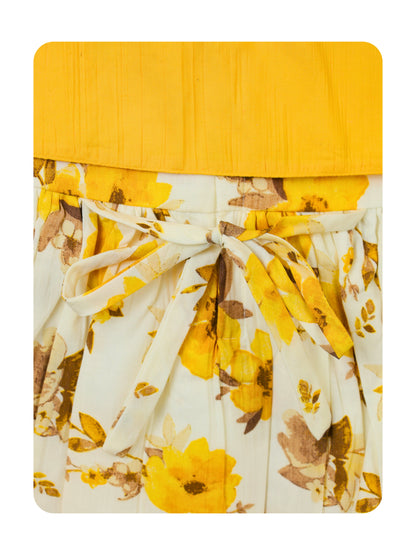 Enfance Cotton Floral & Typography Printed Dress With Half Sleeves Jacket - Mustard