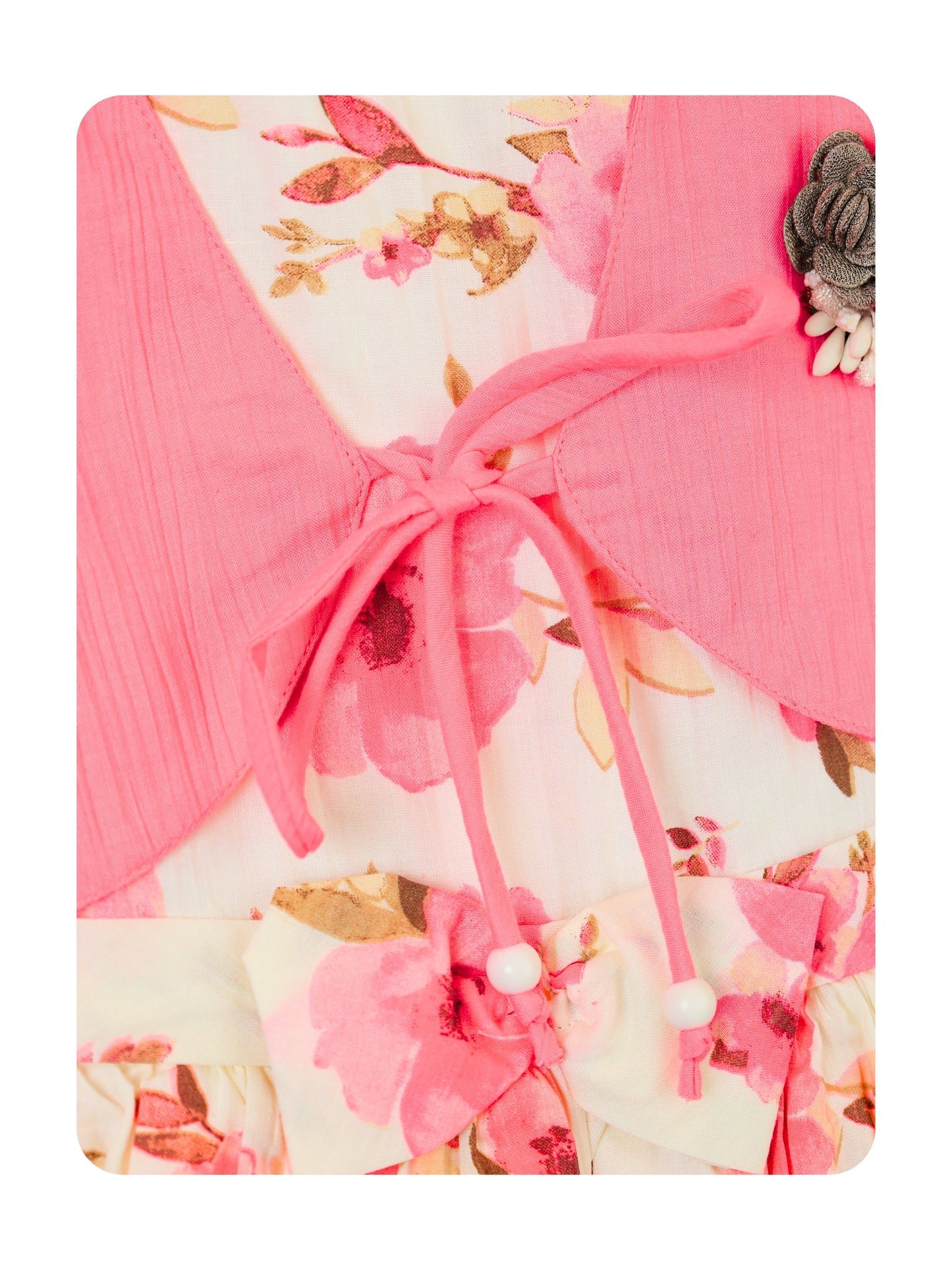 Enfance Half Sleeve Cotton Floral & Typography Printed Dress With Half Sleeves Jacket - Pink