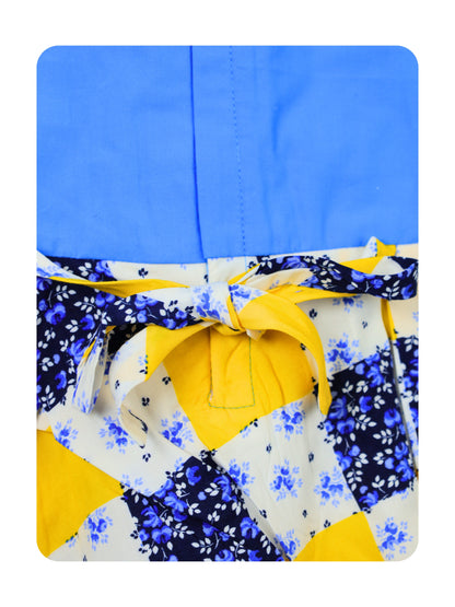Enfance Short Sleeves Checkered Corsage Applique Dress - Yellow