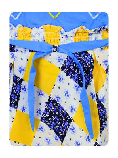Enfance Short Sleeves Checkered Corsage Applique Dress - Yellow
