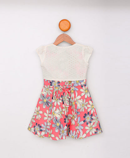 Enfance Cap Sleeves Floral Printed Dress With Jacket-Peach