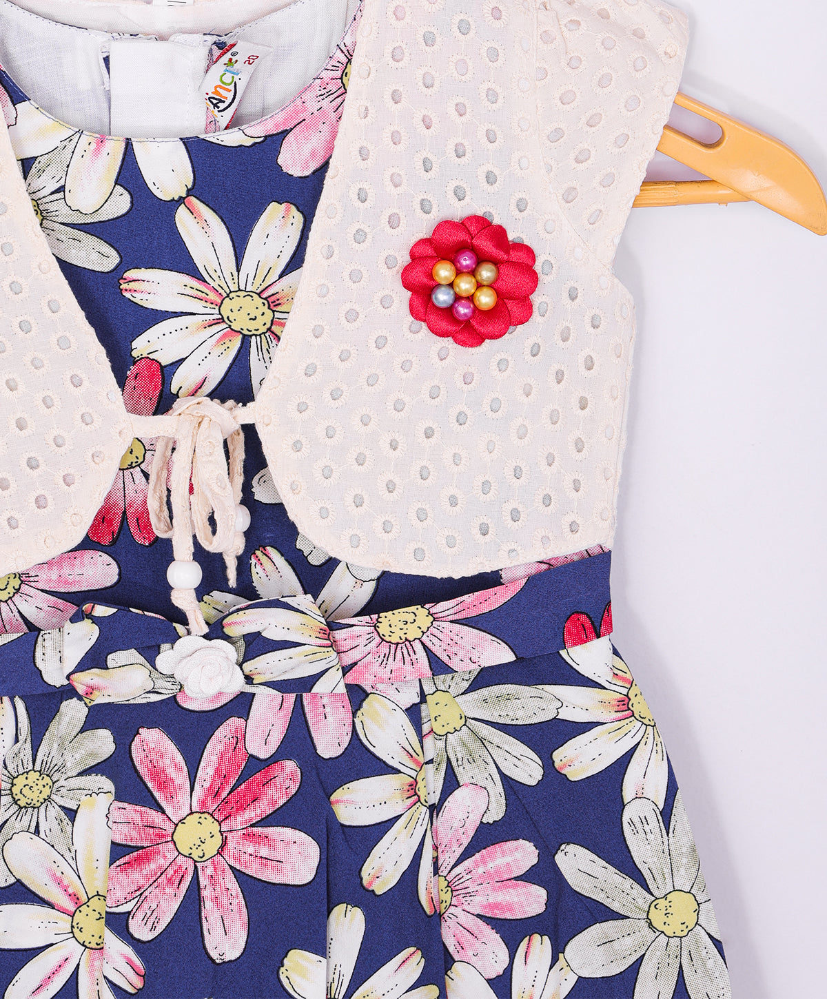 Enfance Cap Sleeves Floral Printed Dress With Jacket-D.Blue