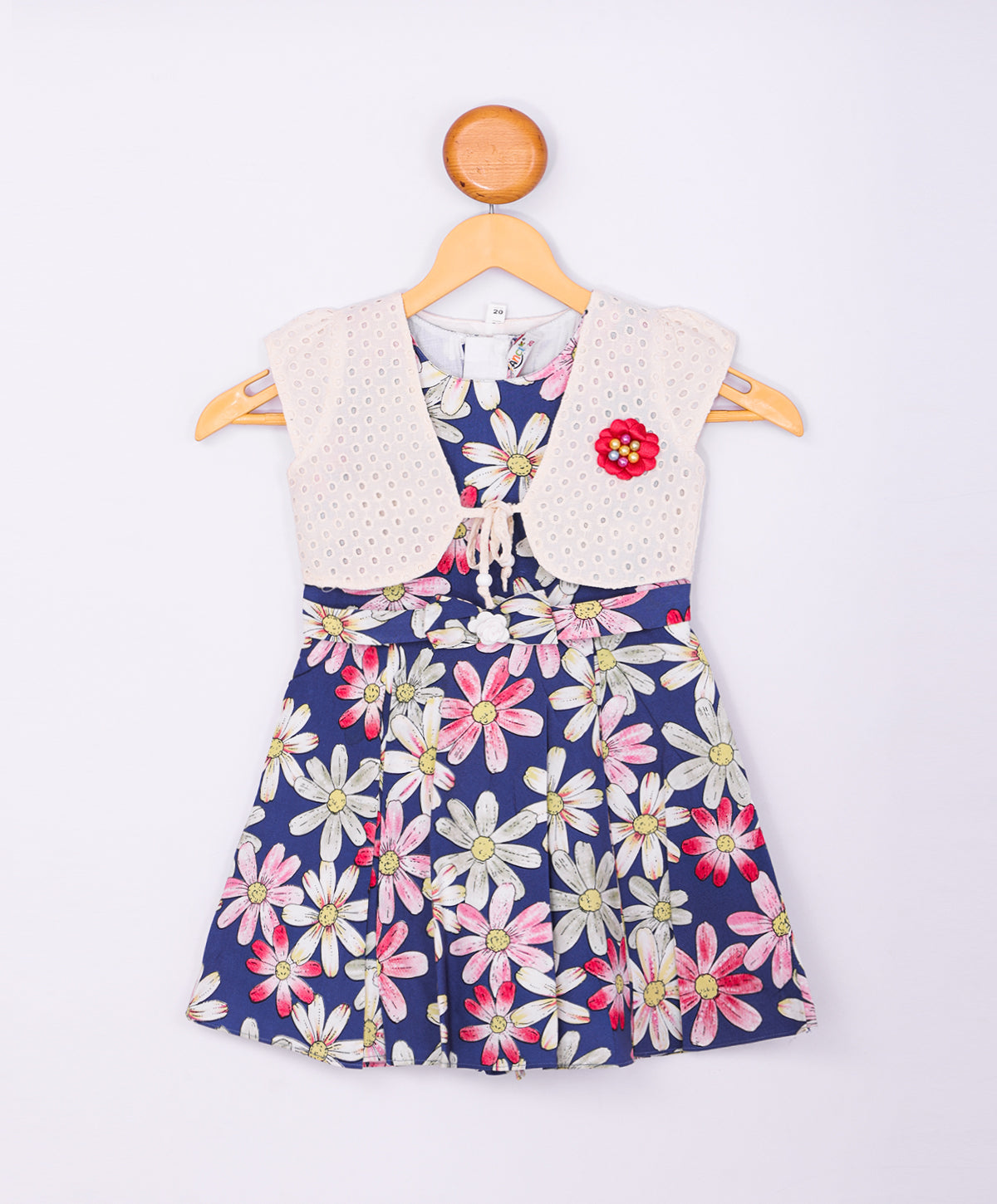 Enfance Cap Sleeves Floral Printed Dress With Jacket-D.Blue