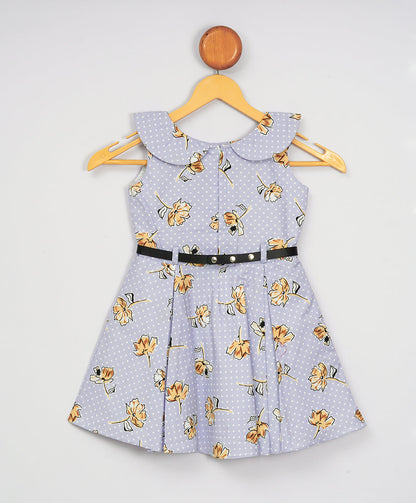 Enfance Cap Sleeves Floral Printed Box Pleated Fit & Flare Dress-Dust Pink