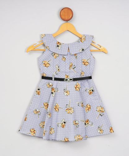 Enfance Cap Sleeves Floral Printed Box Pleated Fit & Flare Dress-Dust Pink
