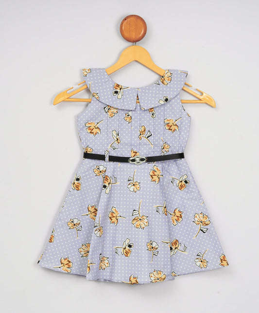 Enfance Cap Sleeves Floral Printed Box Pleated Fit & Flare Dress-Dust Pink