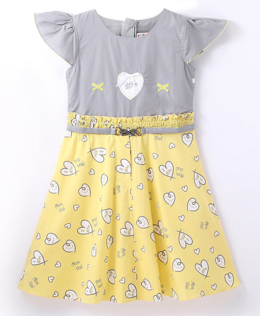 Enfance Half Sleeves Heart Print Dress-Lemon