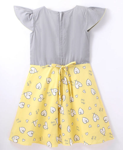 Enfance Half Sleeves Heart Print Dress-Lemon
