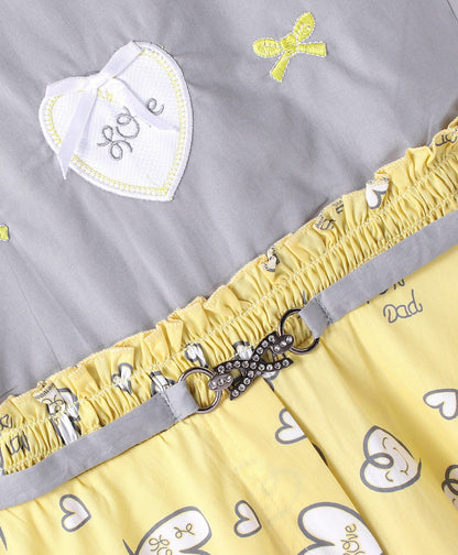 Enfance Half Sleeves Heart Print Dress-Lemon