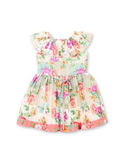 Enfance Half Sleeves All Over Printed Floral Applique Dress - Peach