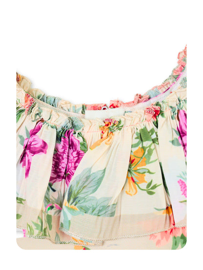 Enfance Half Sleeves All Over Printed Floral Applique Dress - Peach
