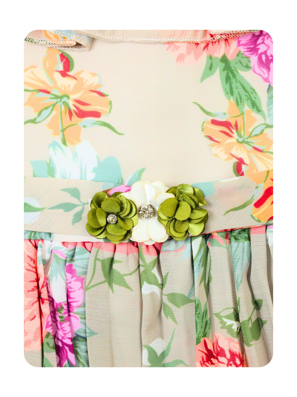 Enfance Half Sleeves All Over Printed Floral Applique Dress - Peach