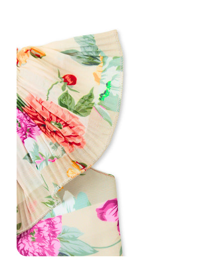 Enfance Half Sleeves All Over Printed Floral Applique Dress - Peach