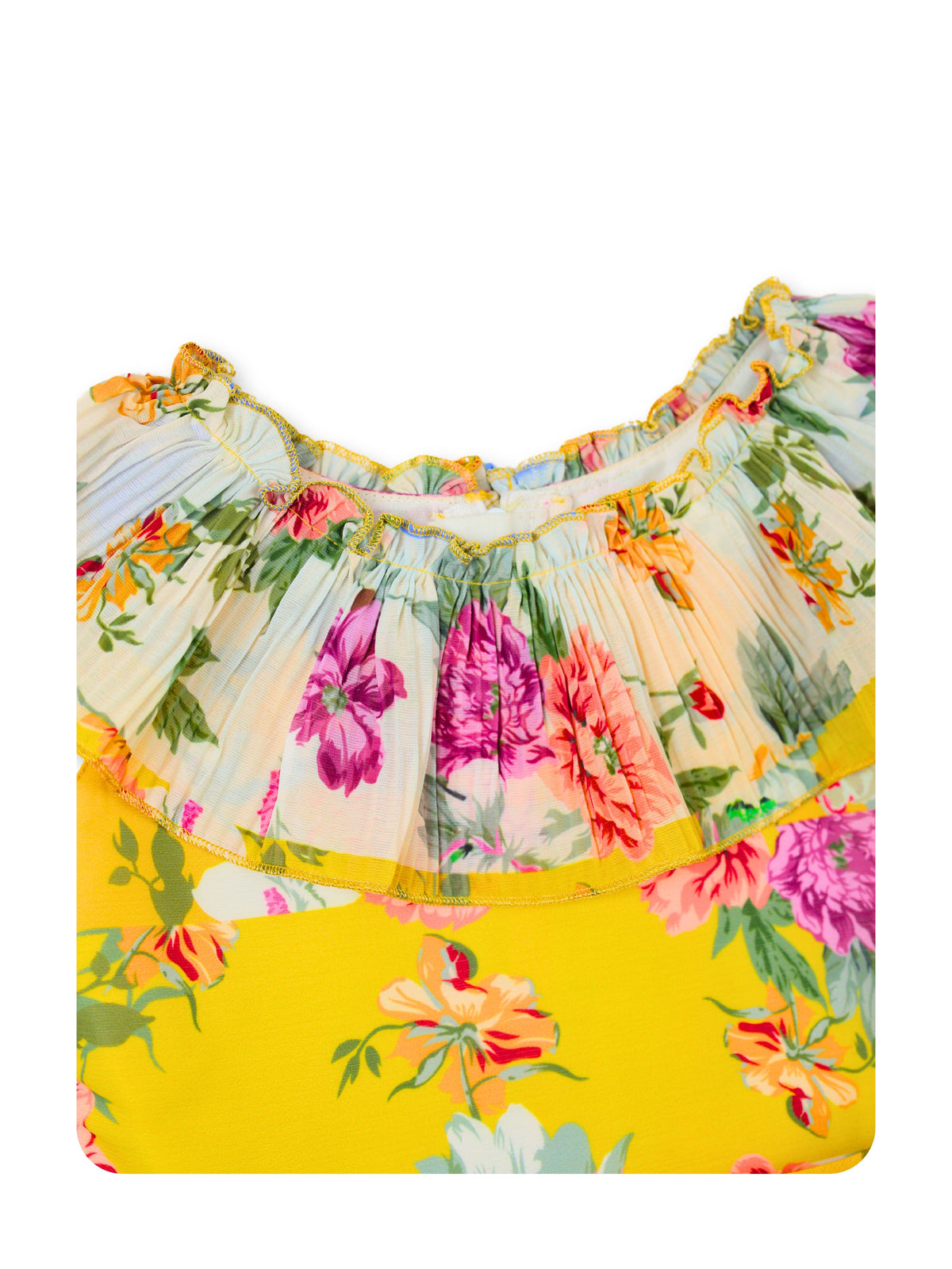 Enfance Half Sleeves All Over Printed Floral Applique Dress - Lemon