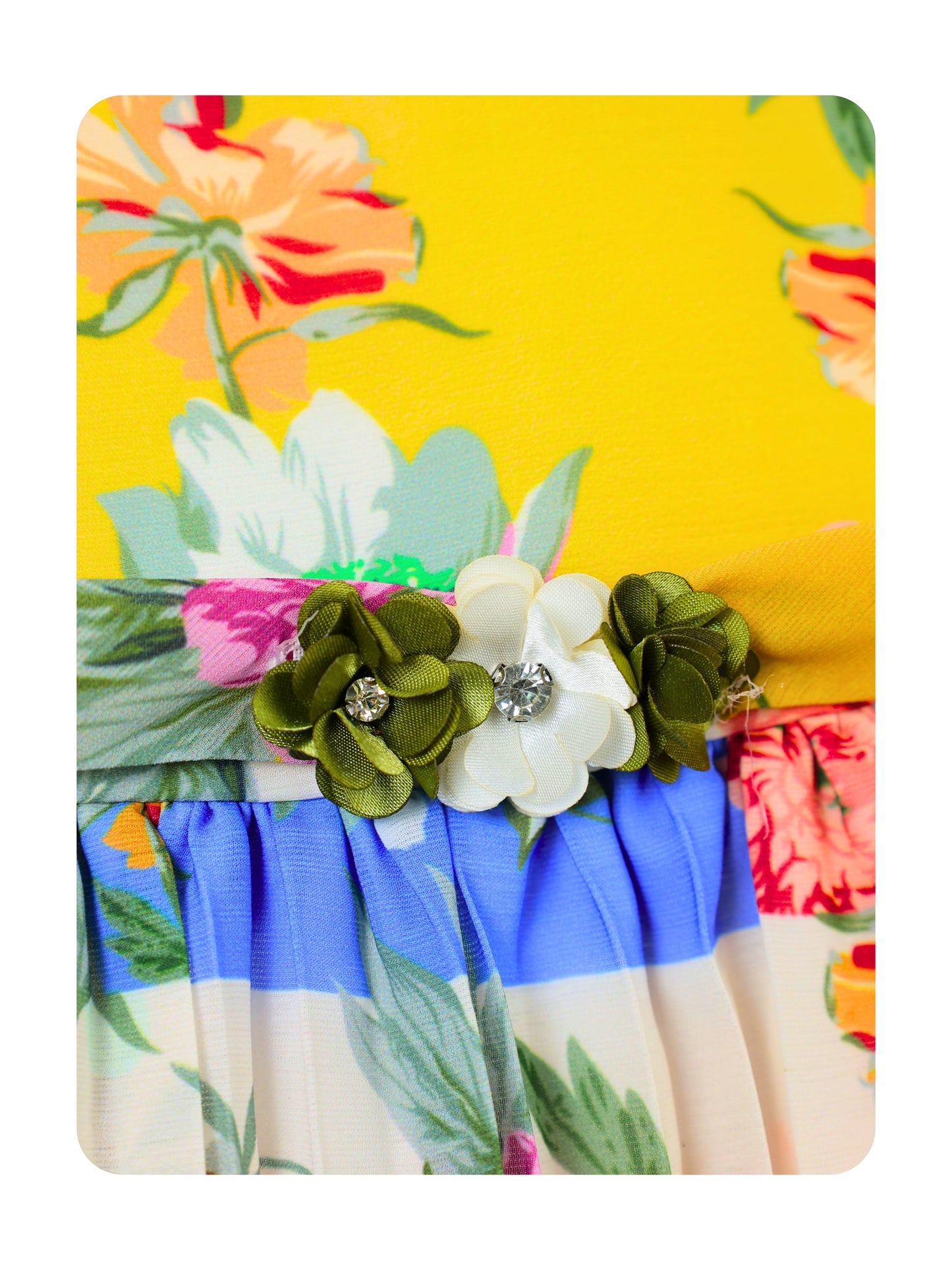 Enfance Half Sleeves All Over Printed Floral Applique Dress - Lemon