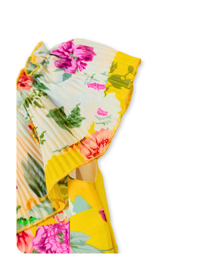 Enfance Half Sleeves All Over Printed Floral Applique Dress - Lemon