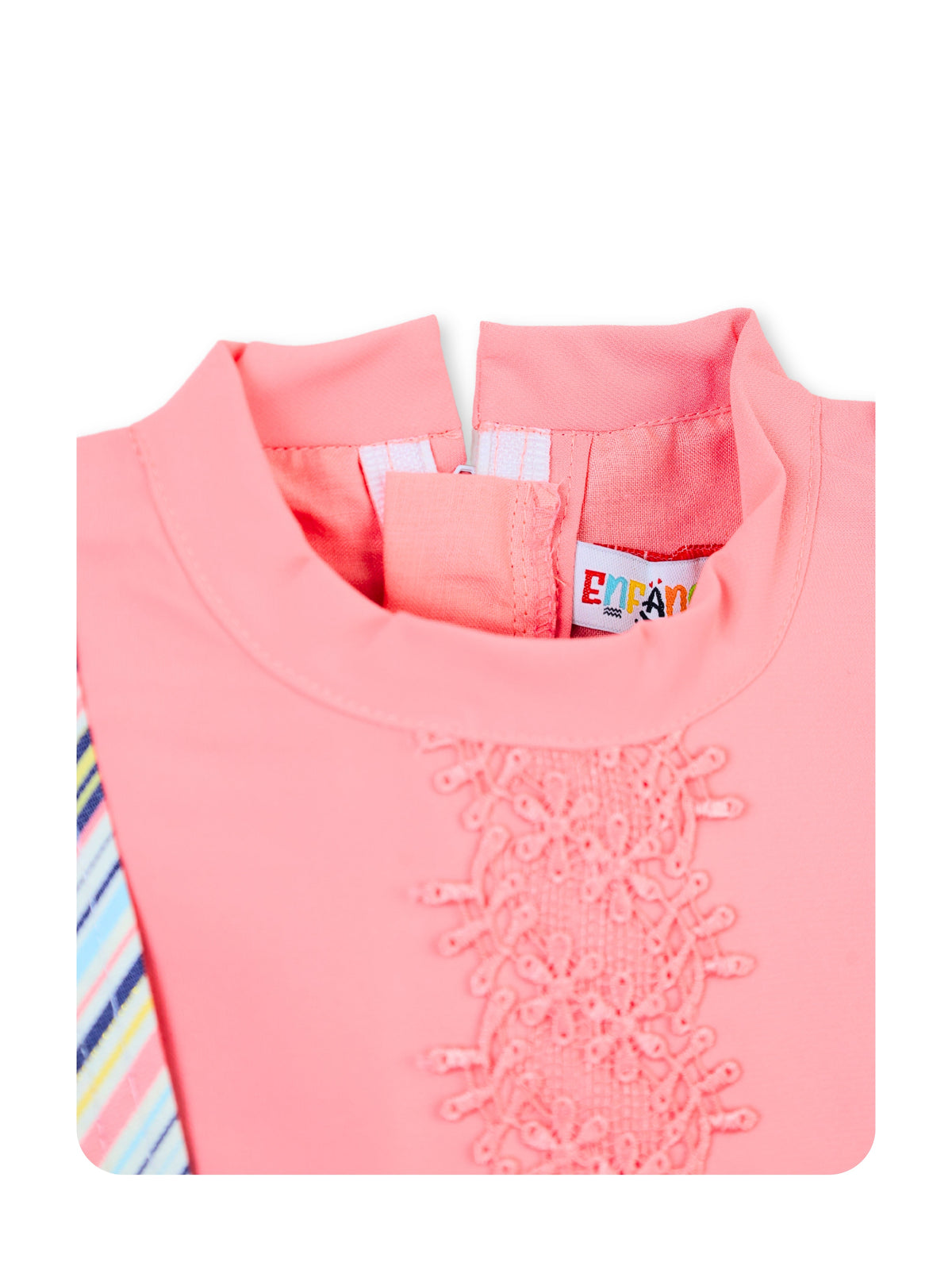 Enfance Half Sleeves All Over Striped Printed Floral Applique Dress - Peach