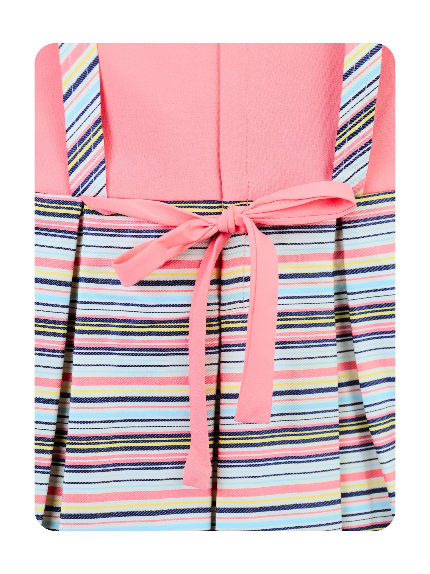 Enfance Half Sleeves All Over Striped Printed Floral Applique Dress - Peach