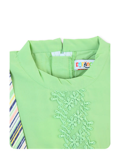 Enfance Half Sleeves All Over Striped Printed Floral Applique Dress - Pista