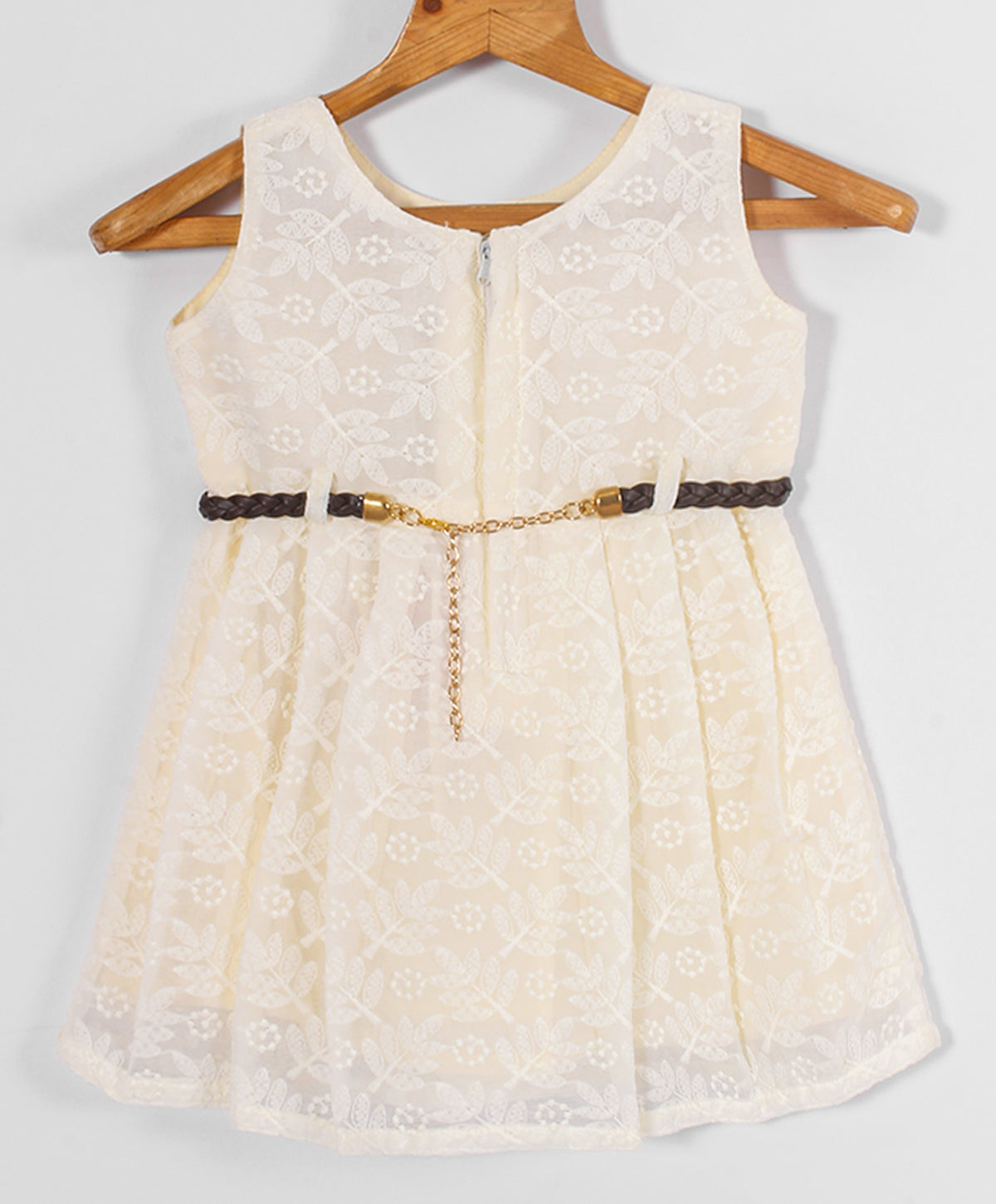 Enfance Sleeveless Leaves Embroidery Casual Dress - Cream