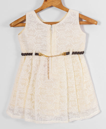 Enfance Sleeveless Leaves Embroidery Casual Dress - Cream