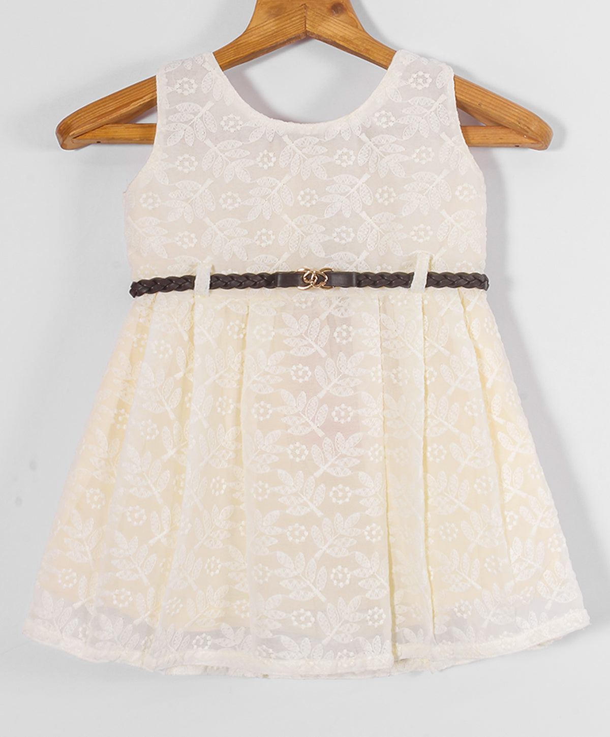 Enfance Sleeveless Leaves Embroidery Casual Dress - Cream