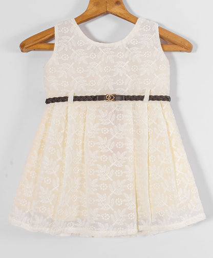 Enfance Sleeveless Leaves Embroidery Casual Dress - Cream