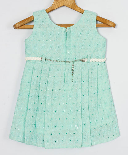 Enfance Sleeveless Sequins Embroidery Casual Dress - S.Green
