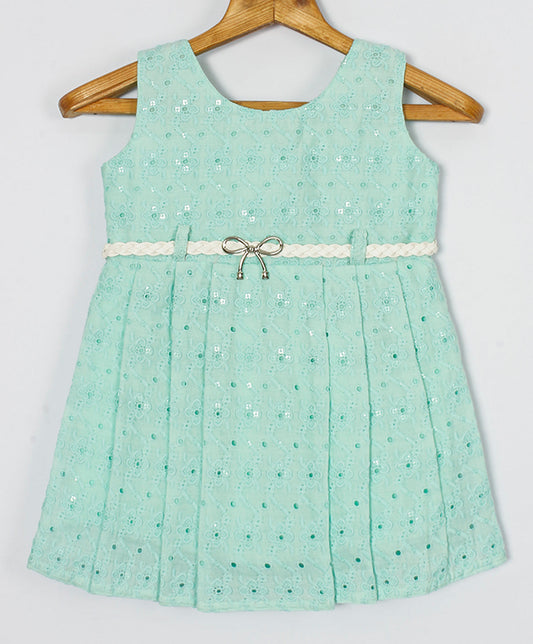Enfance Sleeveless Sequins Embroidery Casual Dress - S.Green