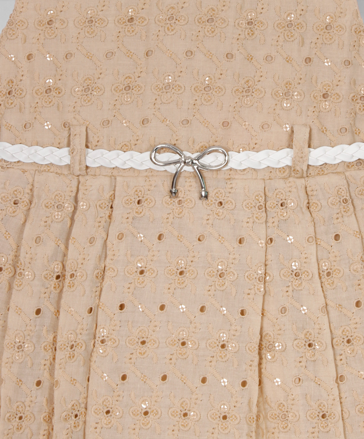 Enfance Sleeveless Sequins Embroidery Casual Dress - Fawn
