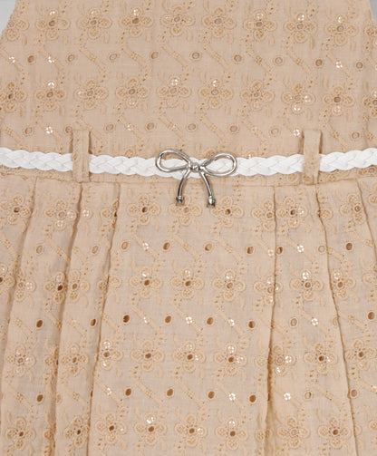 Enfance Sleeveless Sequins Embroidery Casual Dress - Fawn
