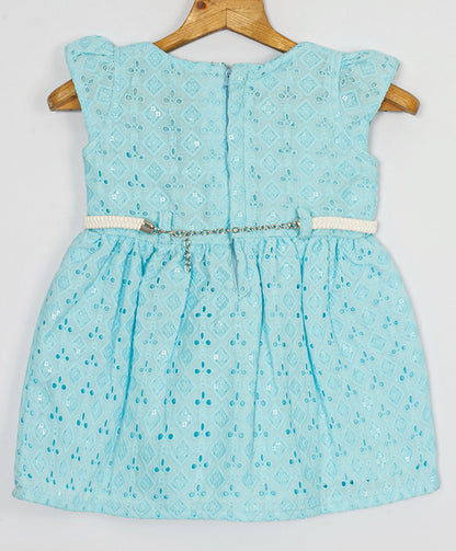 Enfance Half Sleeves Sequins Embroidery Casual Dress - S.Blue