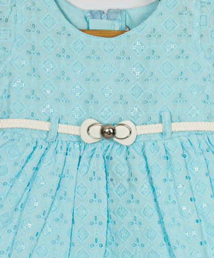 Enfance Half Sleeves Sequins Embroidery Casual Dress - S.Blue