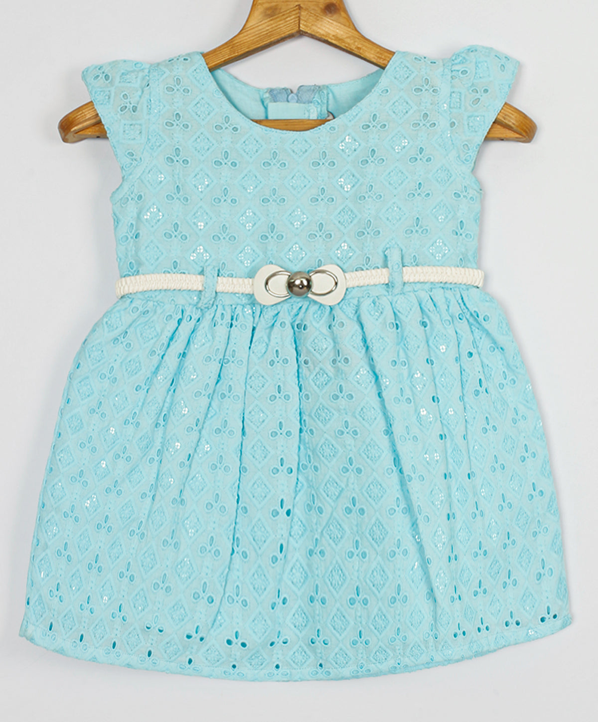Enfance Half Sleeves Sequins Embroidery Casual Dress - S.Blue