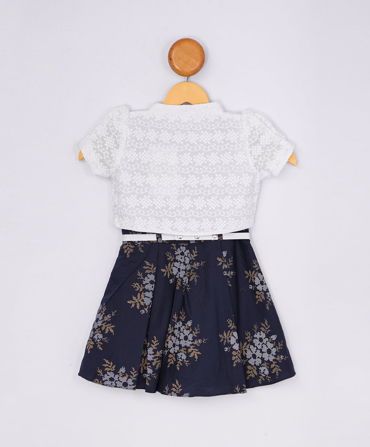 Enfance Half Sleeves Floral Printed Dress With Jacket-Navy