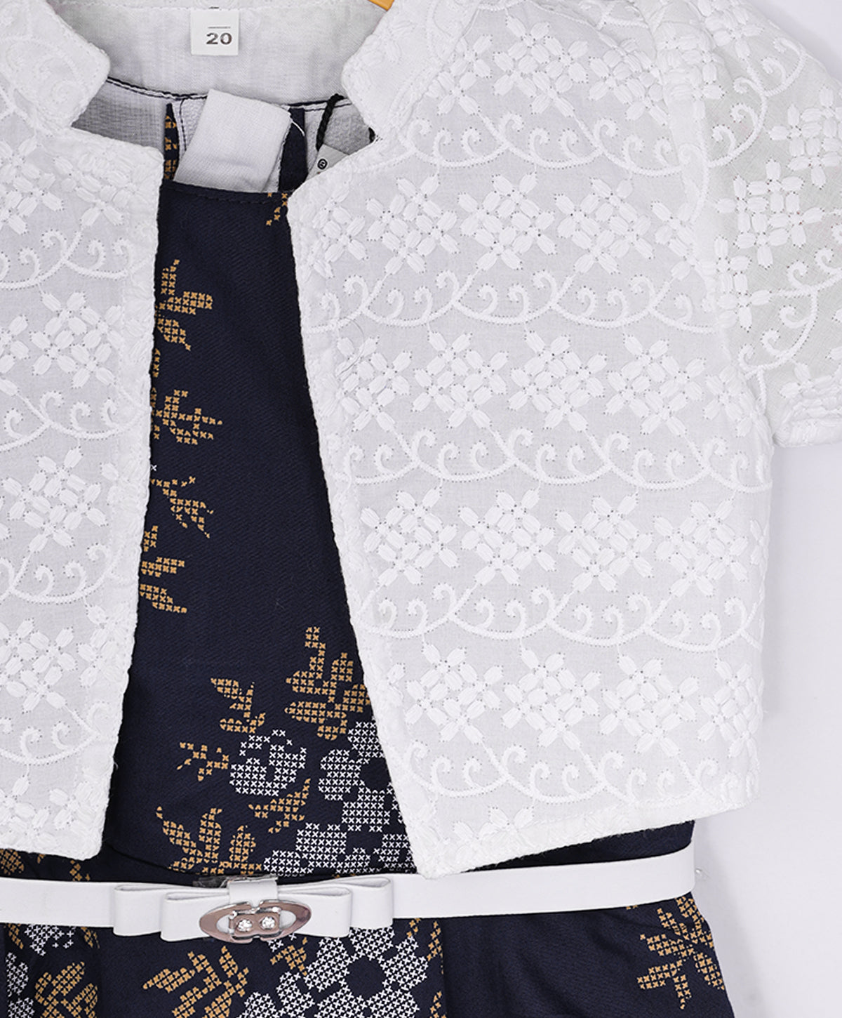 Enfance Half Sleeves Floral Printed Dress With Jacket-Navy