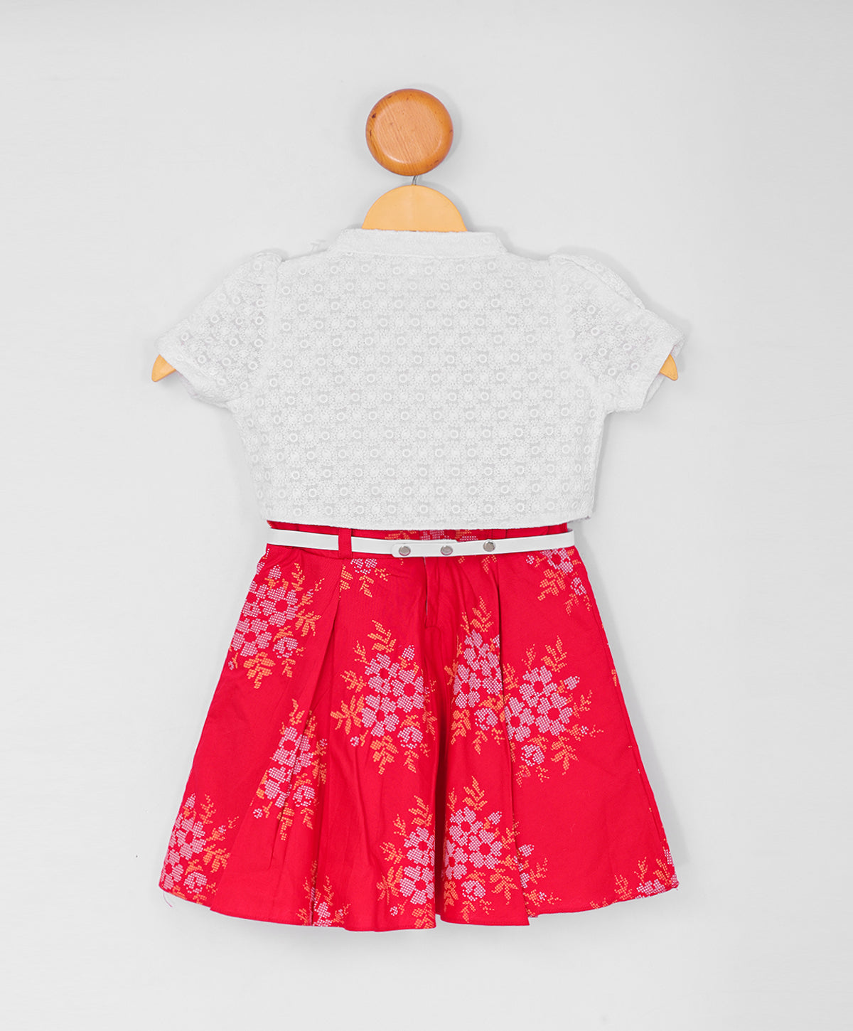Enfance Half Sleeves Floral Printed Dress With Jacket-Red