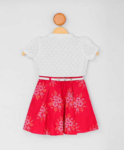 Enfance Half Sleeves Floral Printed Dress With Jacket-Red