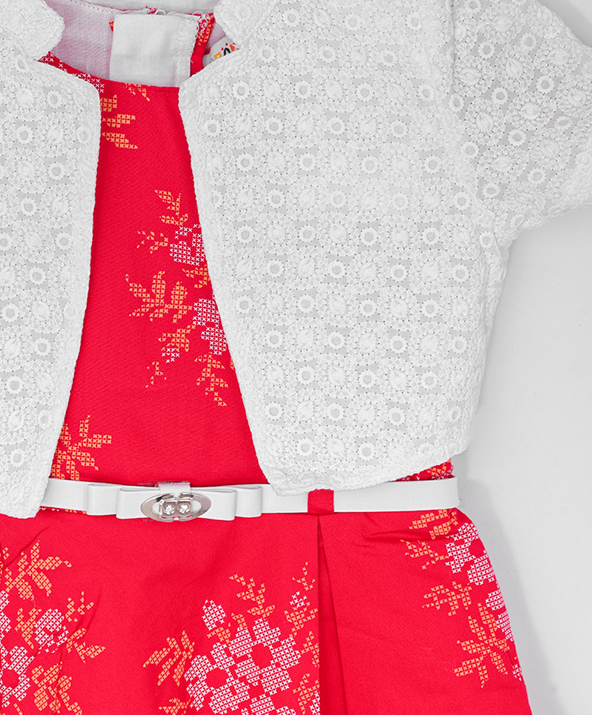 Enfance Half Sleeves Floral Printed Dress With Jacket-Red