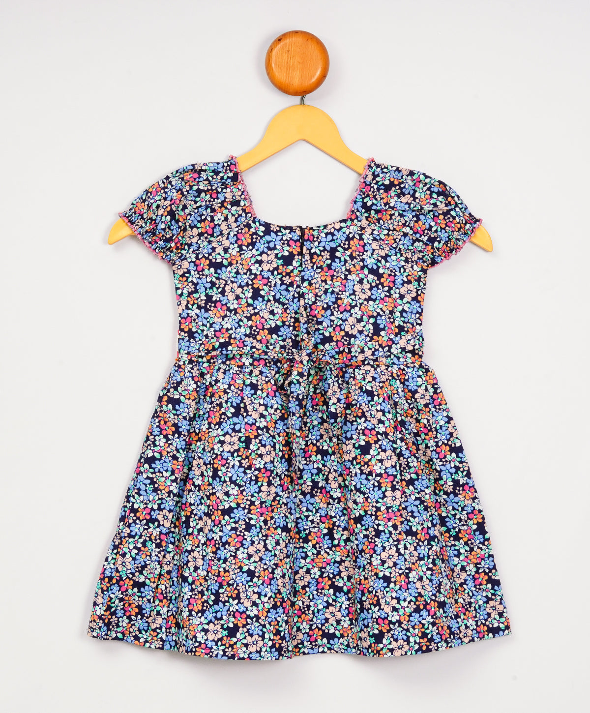 Enfance Half Sleeves Flower Printed Floral Applique Casual Dress-Pink