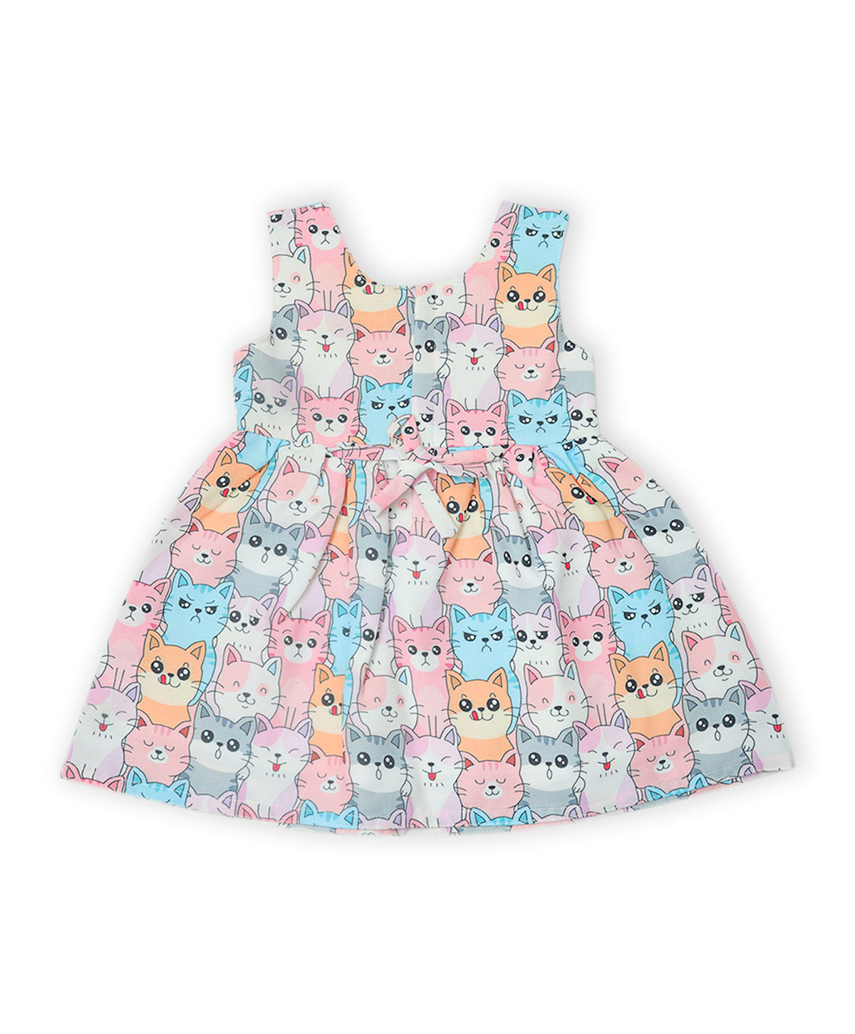 Enfance Sleeveless Cartoon Kittens Printed Dress-Peach