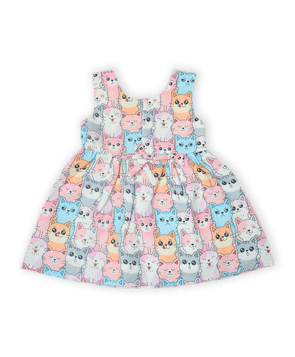 Enfance Sleeveless Cartoon Kittens Printed Dress-Peach