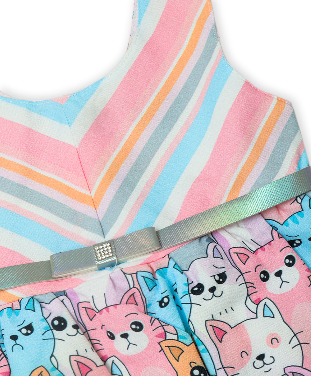 Enfance Sleeveless Cartoon Kittens Printed Dress-Peach