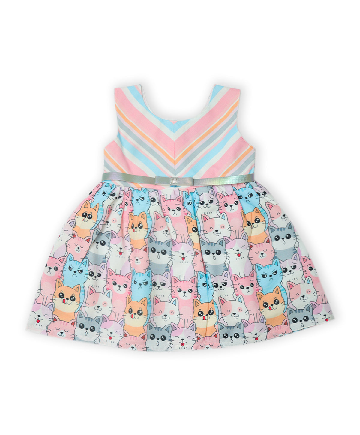 Enfance Sleeveless Cartoon Kittens Printed Dress-Peach