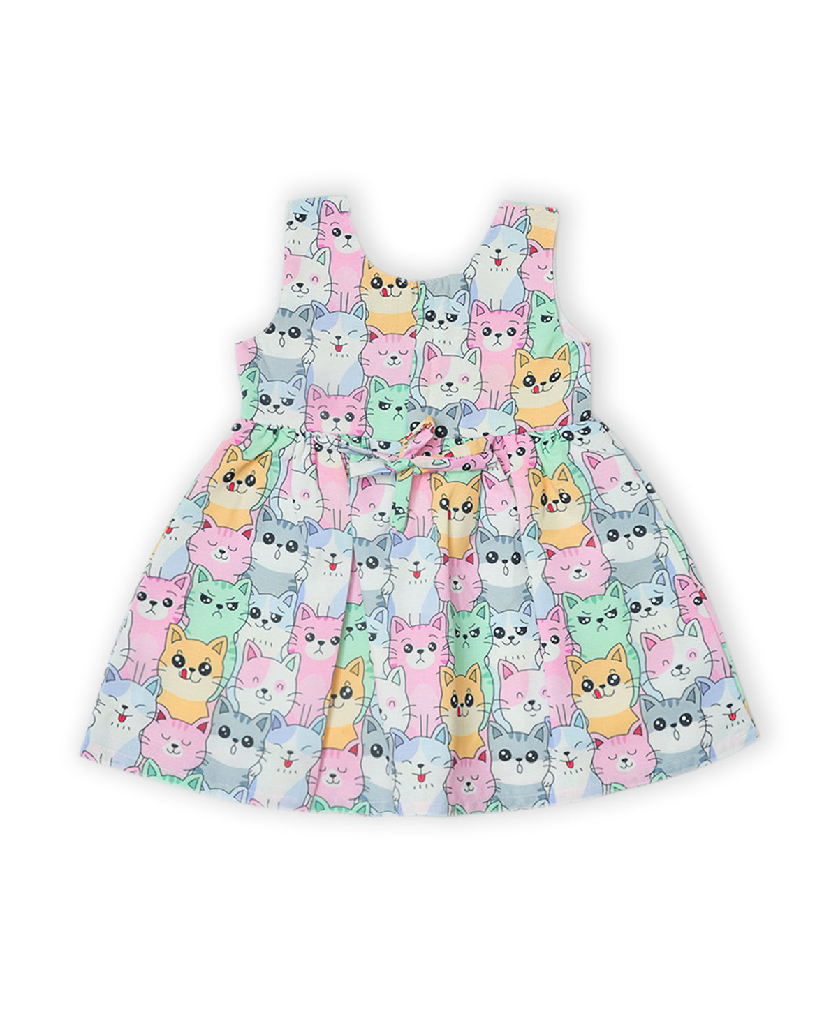 Enfance Sleeveless Cartoon Kittens Printed Dress-Pink
