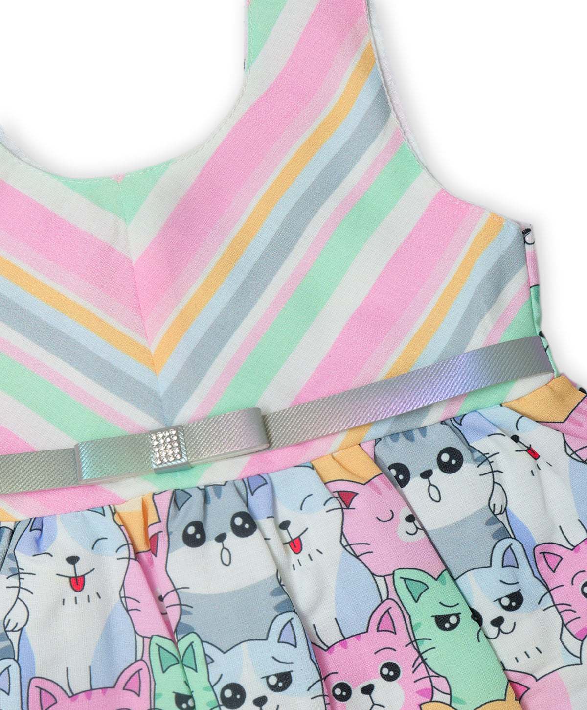 Enfance Sleeveless Cartoon Kittens Printed Dress-Pink