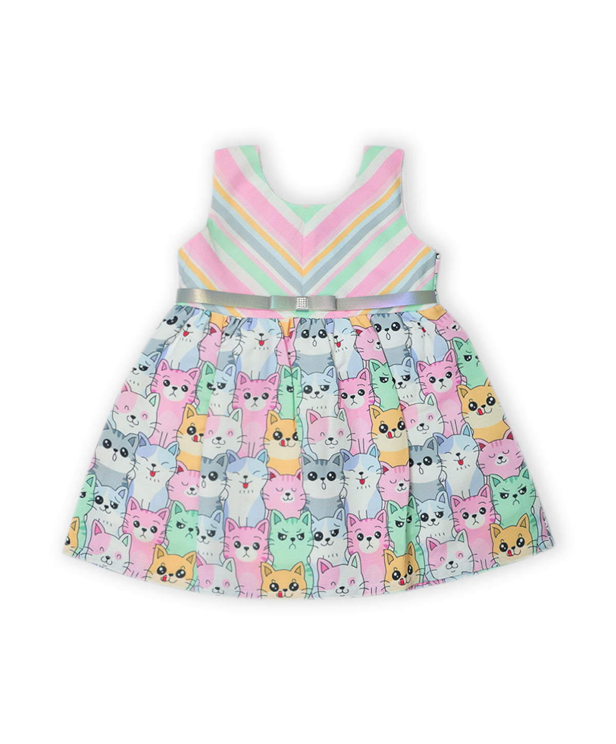Enfance Sleeveless Cartoon Kittens Printed Dress-Pink